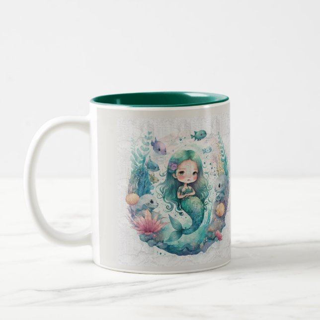 Caneca De Café Em Dois Tons Sereia submarina em algas marinhas (Esquerda)