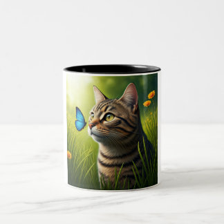 Caneca De Café Em Dois Tons Serene Cat e Butterfly Mug - Um Toque da Natureza