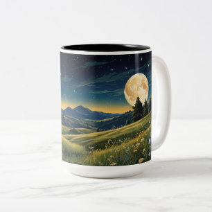 Caneca De Café Em Dois Tons Serene Meadow sob o céu estrelado, voo selvagem