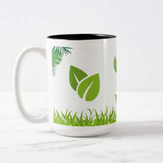 Caneca De Café Em Dois Tons Serene Nature Green Folhas e Design de Grass