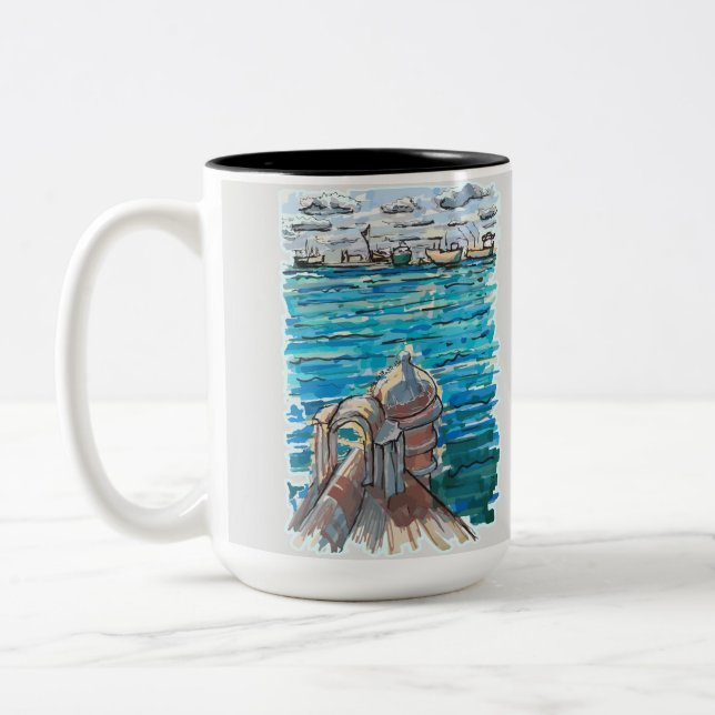 Caneca De Café Em Dois Tons Serene Waterscape em San Juan de Ulua, Veracruz (Esquerda)