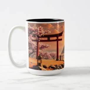 Caneca De Café Em Dois Tons Serenidade por Sol: Portas e Pirâmides de Torii