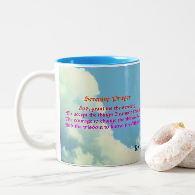 Caneca De Café Em Dois Tons Serenity Prayer Blue Sky Inspiração (Com Donut)