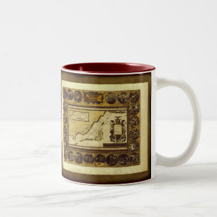 Caneca De Café Em Dois Tons Série 1586 antiga do mapa de Abraham do patriarca
