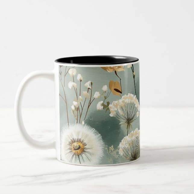 Caneca De Café Em Dois Tons Série de Design de Dente-de-Leão #3 (Esquerda)