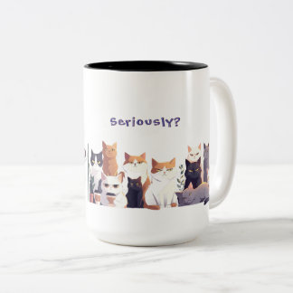 Caneca De Café Em Dois Tons Sério? Gato de Baixa Energia e Alto Julgamento