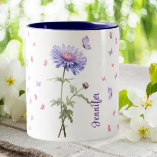 Caneca De Café Em Dois Tons Setembro Aster Aster Nascimento Mês Flor Floral