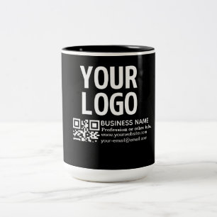 Caneca De Café Em Dois Tons Seu logotipo com código QR e texto editáveis