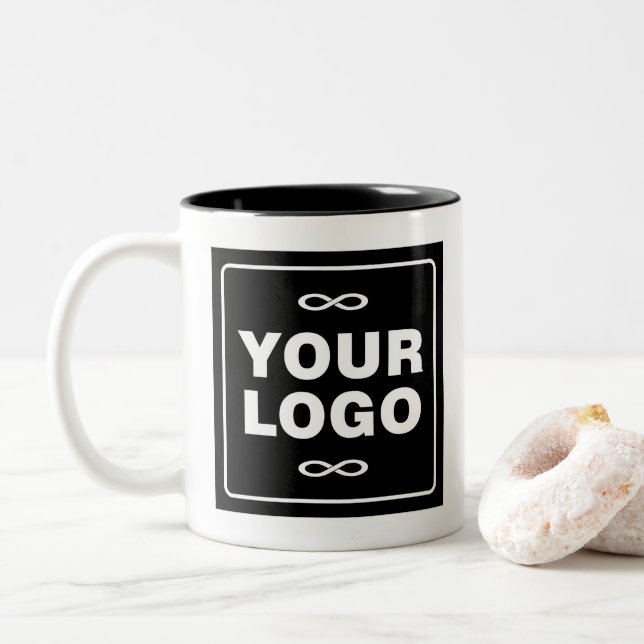 Caneca De Café Em Dois Tons Seu Logotipo - Quadrado - Fundo PRETO (Com Donut)