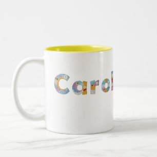 Caneca De Café Em Dois Tons Seu nome em letras florais artísticas / Carol