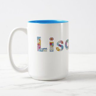 Caneca De Café Em Dois Tons Seu nome em letras florais artísticas / Lisa Dois-