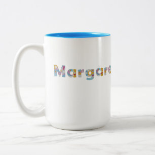 Caneca De Café Em Dois Tons Seu nome em letras florais artísticas / Margaret 