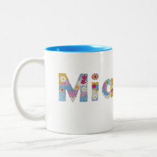 Caneca De Café Em Dois Tons Seu nome em letras florais artísticas / Mia