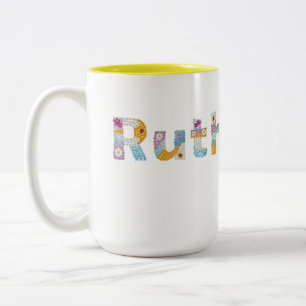 Caneca De Café Em Dois Tons Seu nome em letras florais artísticas / Ruth Two-
