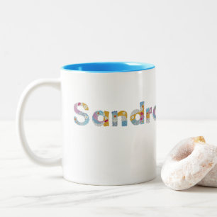 Caneca De Café Em Dois Tons Seu nome em letras florais artísticas / Sandra