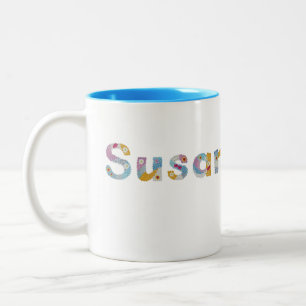 Caneca De Café Em Dois Tons Seu nome em letras florais artísticas / Susan