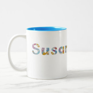 Caneca De Café Em Dois Tons Seu nome em letras florais artísticas / Susan