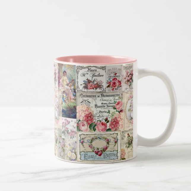 Caneca De Café Em Dois Tons Shabby chic collage,country victorian,decoupage, b (Direita)