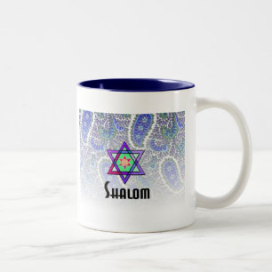 Caneca De Café Em Dois Tons Shalom em Paisley azul
