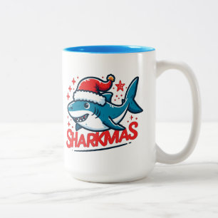 Caneca De Café Em Dois Tons Sharkmas feliz, Tubarão de Natal, Natal Engraçado,