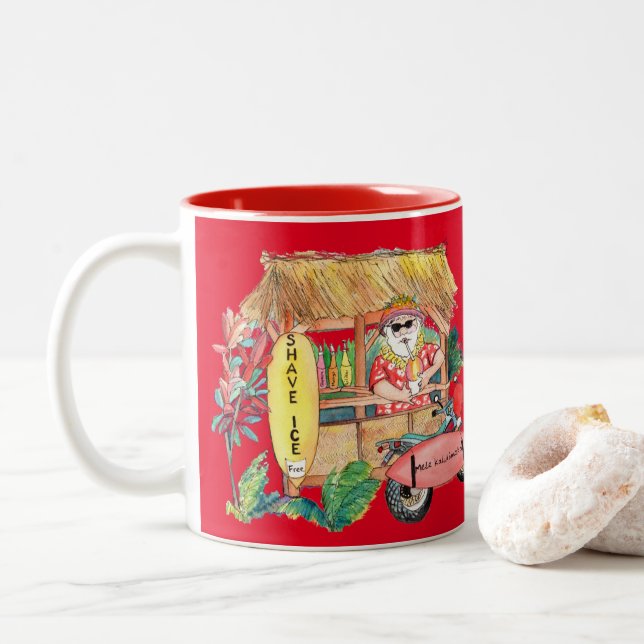 Caneca De Café Em Dois Tons Shave Ice Havaiana Papais noeis Mele Kalikimaka Mu (Com Donut)