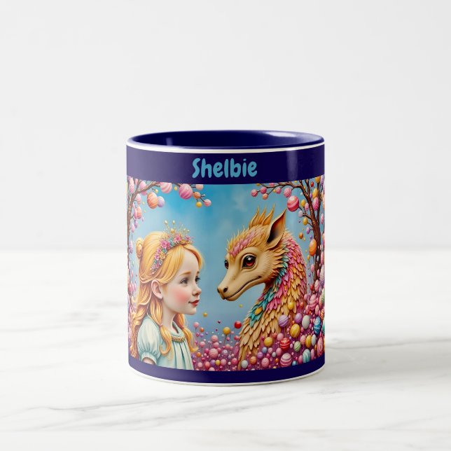 Caneca De Café Em Dois Tons SHELBIE ~ Rapariga e Dragão Bebê ~ Mug (Centro)