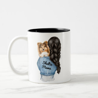 Caneca De Café Em Dois Tons Sheltie Mama Black Hair w Sable Shetland Sheepdog
