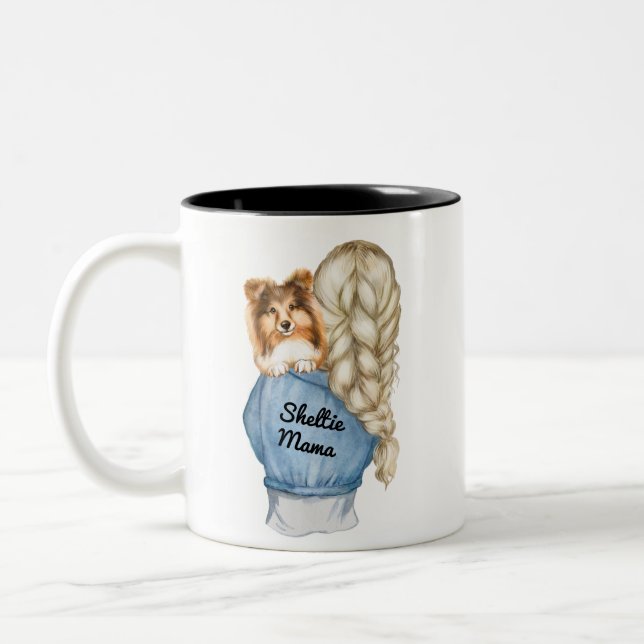 Caneca De Café Em Dois Tons Sheltie Mama Blonde com Sable (Esquerda)