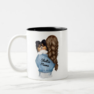 Caneca De Café Em Dois Tons Sheltie Mama Brunett w Tri-Color Shetland Sheepdog