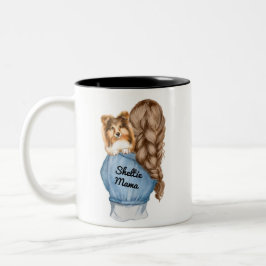 Caneca De Café Em Dois Tons Sheltie Mama Brunette com Sable Shetland Sheepdog