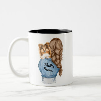 Caneca De Café Em Dois Tons Sheltie Mama Brunette com Sable Shetland Sheepdog