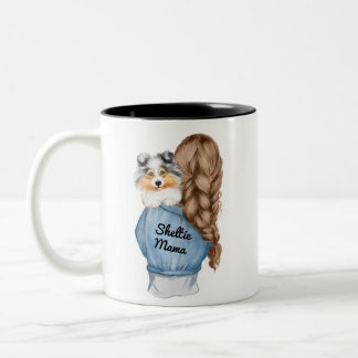 Caneca De Café Em Dois Tons Sheltie Mama Brunette w Merle Shetland Sheepdog