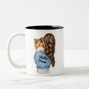Caneca De Café Em Dois Tons Sheltie Mama Dk Brown com Sable Shetland Sheepdog