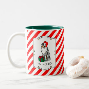 Caneca De Café Em Dois Tons Shepherd australiano de Natal (bronzeado azul de m