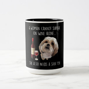 Caneca De Café Em Dois Tons Shih Tzu   A mulher não pode sobreviver apenas com