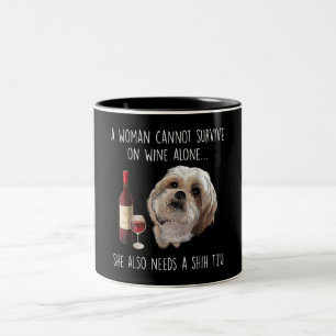 Caneca De Café Em Dois Tons Shih Tzu   A mulher não pode sobreviver apenas com