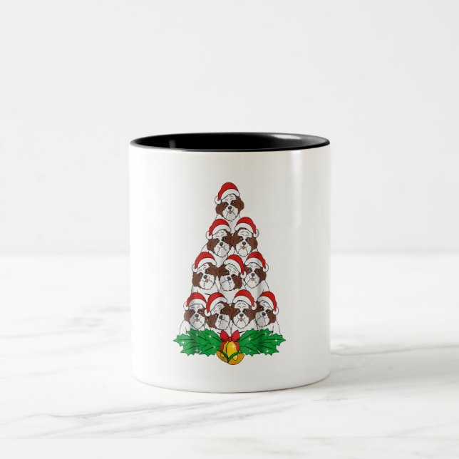 Caneca De Café Em Dois Tons Shih Tzu Christmas Tree Dog Xmas Lover Gift (Centro)