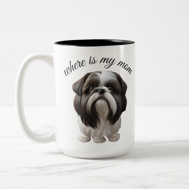 Caneca De Café Em Dois Tons Shih Tzu - Onde Está Minha Mãe? (Esquerda)