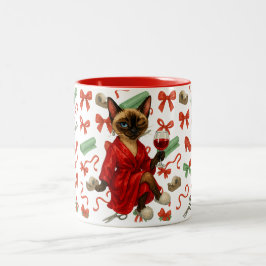 Caneca De Café Em Dois Tons Siamese Cat Christmas Funny Holiday Chaos Glam Cat