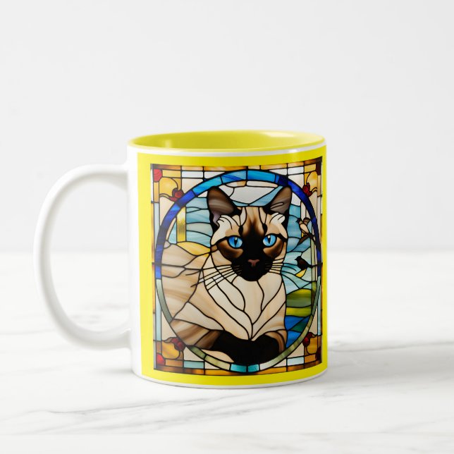 Caneca De Café Em Dois Tons Siamese Cat StainGlass (Esquerda)