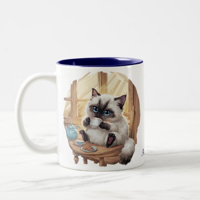 Caneca De Café Em Dois Tons Siamese Cat & Tea Cup Mug (Esquerda)