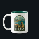 Caneca De Café Em Dois Tons Sicília Itália Viagem Art Vintage<br><div class="desc">Sicília retro vetor viagem design. A Sicília,  a maior ilha do Mediterrâneo,  fica do "dedo" da "bota" italiana. Sua rica história se reflete em sítios como o Vale dos Templos.</div>