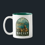 Caneca De Café Em Dois Tons Sicília Itália Viagem Art Vintage<br><div class="desc">Sicília retro vetor viagem design. A Sicília,  a maior ilha do Mediterrâneo,  fica do "dedo" da "bota" italiana. Sua rica história se reflete em sítios como o Vale dos Templos.</div>
