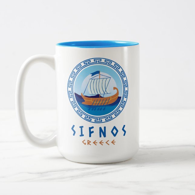 Caneca De Café Em Dois Tons Sifnos, Grécia Greek Ship Design (Esquerda)