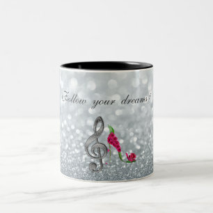 Caneca De Café Em Dois Tons Siga seus sonhos, Brilhante, Saltos, Tecla de Viol