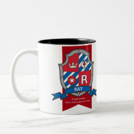 Caneca De Café Em Dois Tons Significado do nome Ray letra R pássaro vermelho a