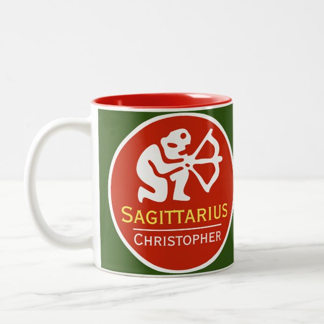 Caneca De Café Em Dois Tons Signo do Zodíaco Sagitário com o Nome do Proprietá (Esquerda)