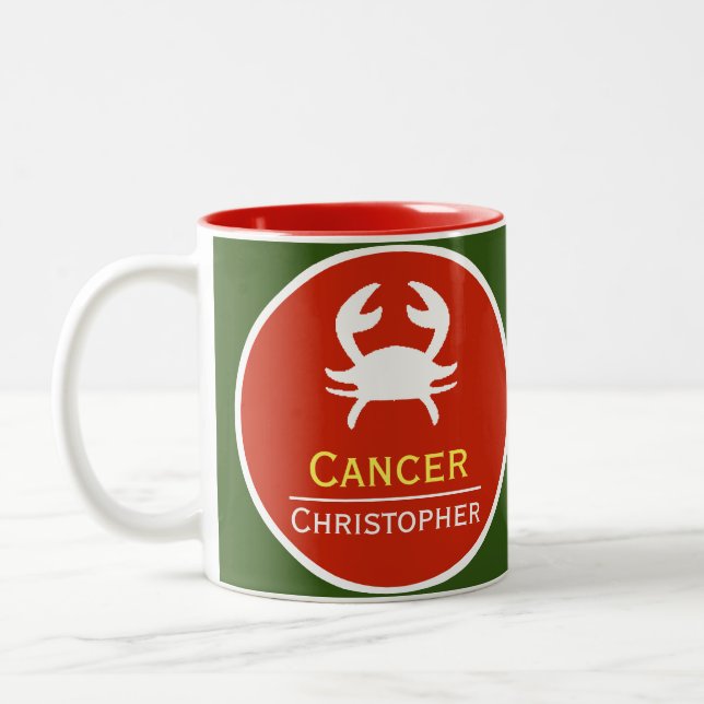 Caneca De Café Em Dois Tons Signo Zodiacal de Câncer com o Nome do Proprietári (Esquerda)