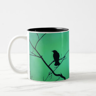 Caneca De Café Em Dois Tons Silhouette Blackbird em Aqua/Jade
