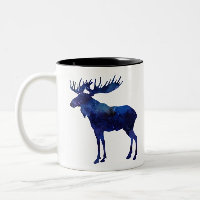 Caneca De Café Em Dois Tons Silhouette de Moose Azul (Esquerda)
